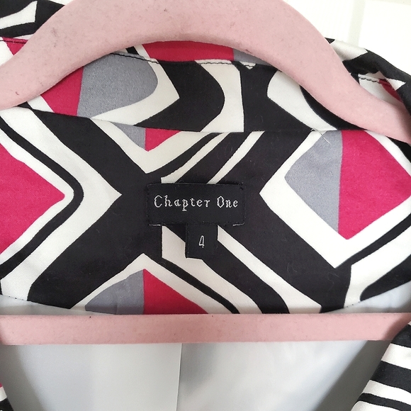 Chapter One printed belted jacket cotton 3/4 sleeve black white pink 4 xs small - Picture 4 of 12